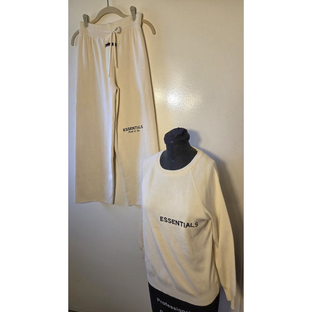 FOG Essentials Womens Knit Lounge Set Pants & Long Sleeve Top Size S Pale Yellow